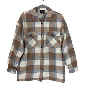 HFX Jacket Mens Medium Brown Plaid Flannel Snap Front Pockets Outdoor Casual